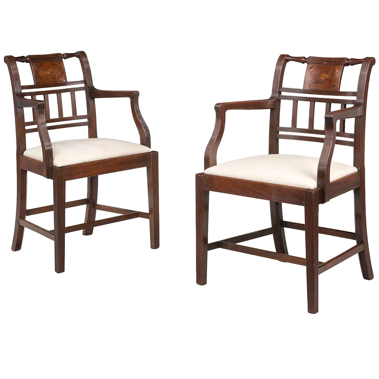 Pair of 18th Century Sheraton Period Elbow Chairs