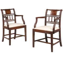 Pair of 18th Century Sheraton Period Elbow Chairs