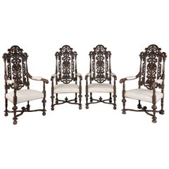Set of Four 19th Century Carved Oak Armchairs