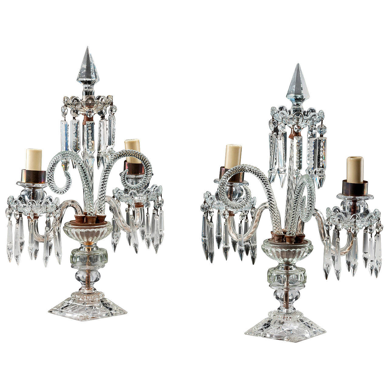 Pair of Cut Glass Candelabras For Sale at 1stdibs