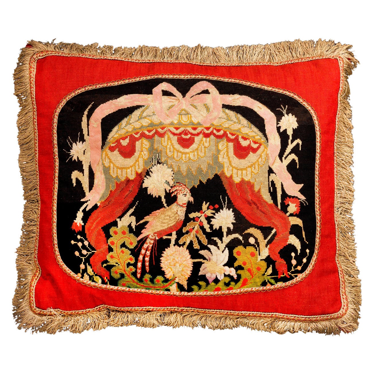 Cushion: 18th Century, Wool. An Exotic Bird.