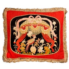 Cushion: 18th Century, Wool. An Exotic Bird.