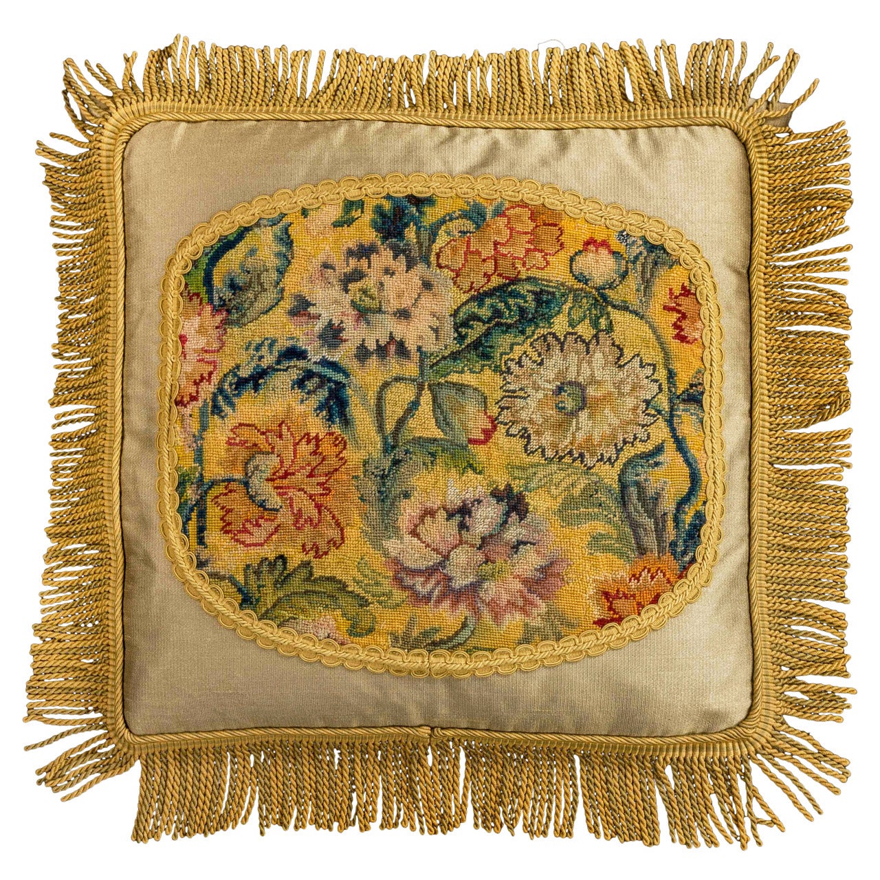 Cushion: Mid To Late 18th Century, Wool. Exotic Flowers For Sale