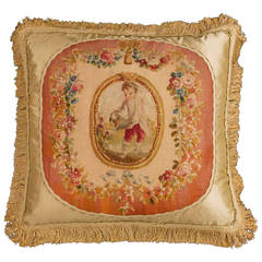 Cushion: 18th Century, Wool. A Child Gardening. 12