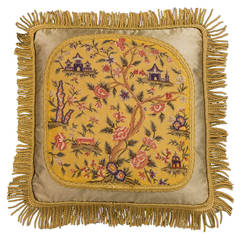 Cushion: 18th Century, Wool. Pagodas on a Soft Golden Background 12