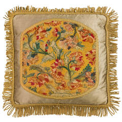 Cushion: Mid to Late 18th Century, Wool. Exotic Flowers on a Yellow Background 11