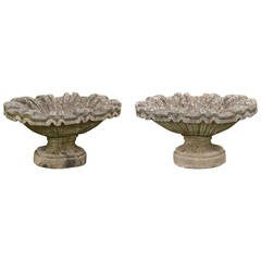 Pair of 20th Century Shallow Urns with Incised Decoration 3