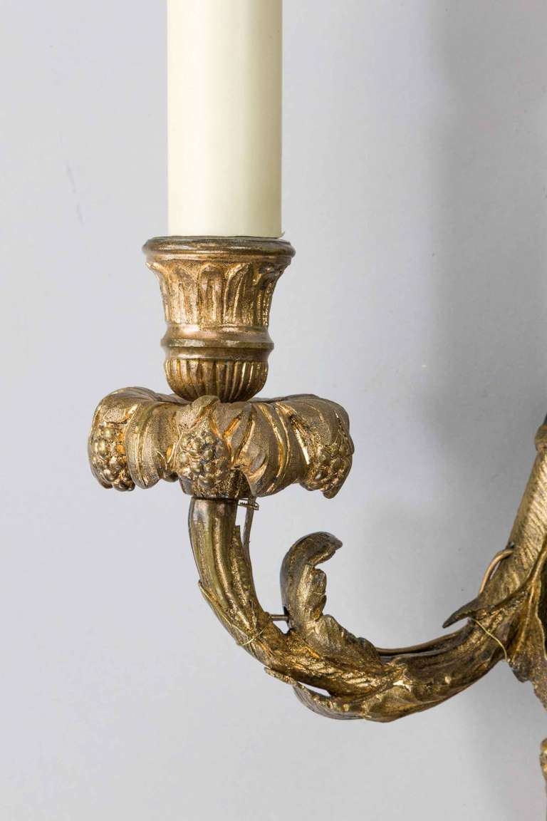 Pair of Gilt Bronze and Bronze Wall Lights In Excellent Condition In Peterborough, Northamptonshire