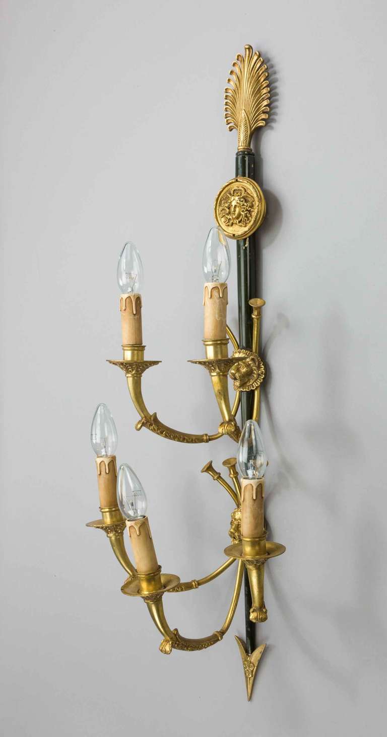 British Set of Four 19th Century Gunmetal Wall Lights