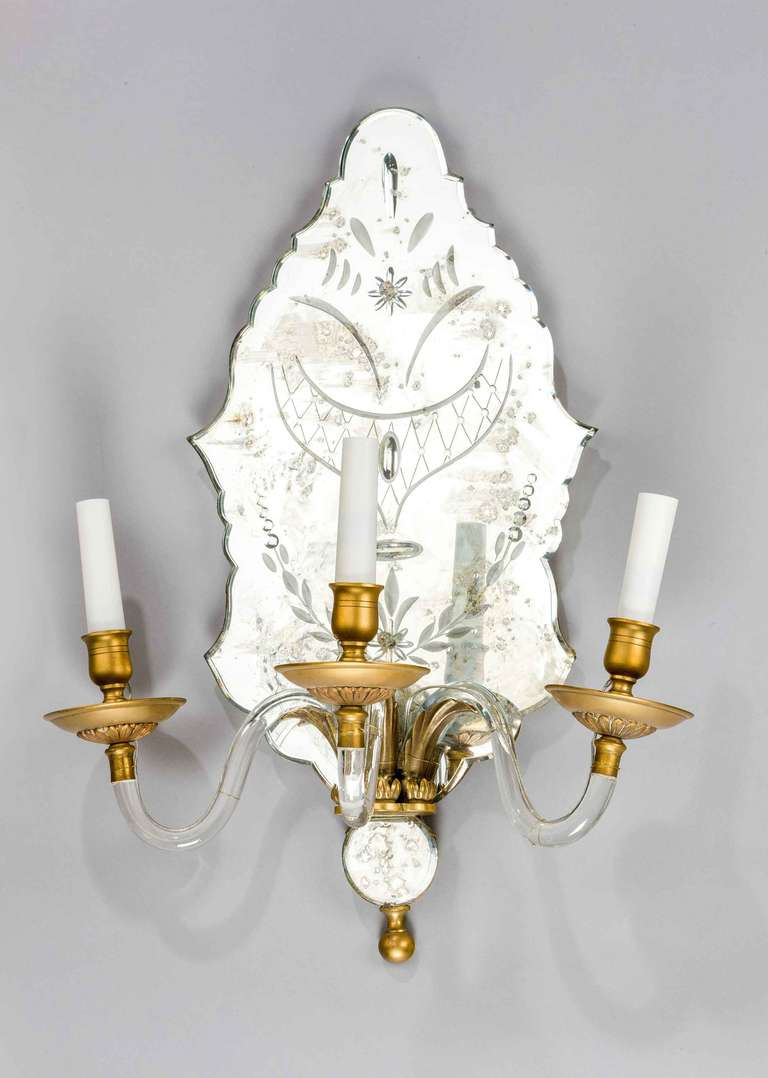 British Pair of Late 19th Century Three-Arm Wall Lights