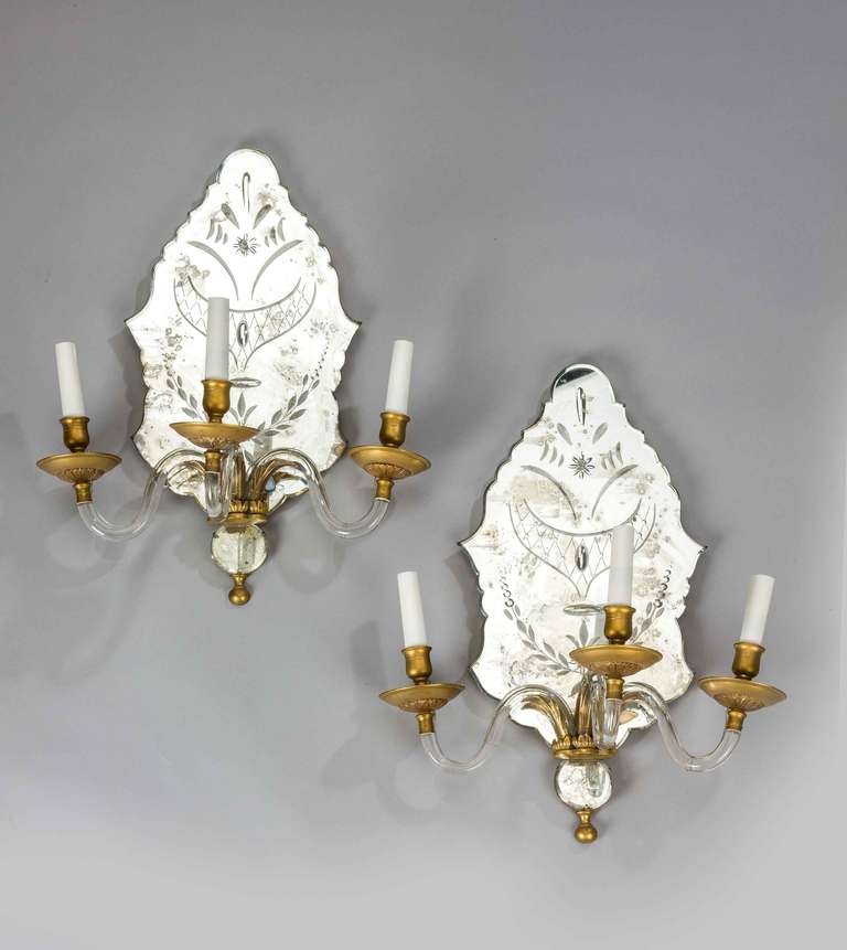 Pair of Late 19th Century Three-Arm Wall Lights In Excellent Condition In Peterborough, Northamptonshire