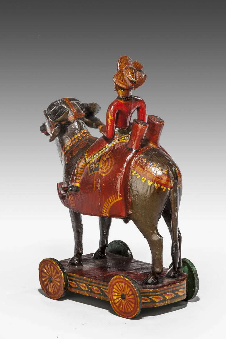 Folk Art Polychrome Figure Astridge an Oxen