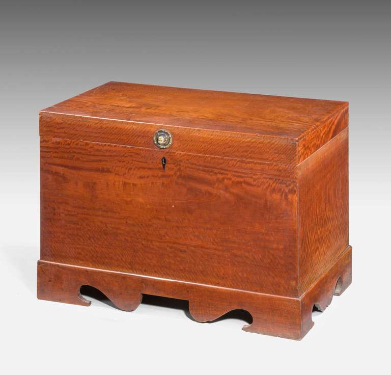 Mid 19th Century teak Rectangular Lidded Box with beautifully figured timbers, the interior retaining its golden colour.