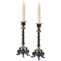 Pair of French Bronze Candlesticks