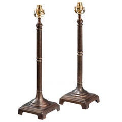 Pair of Bronzed Candlestick Lamps Pair of Bronzed Candlestick Lamps