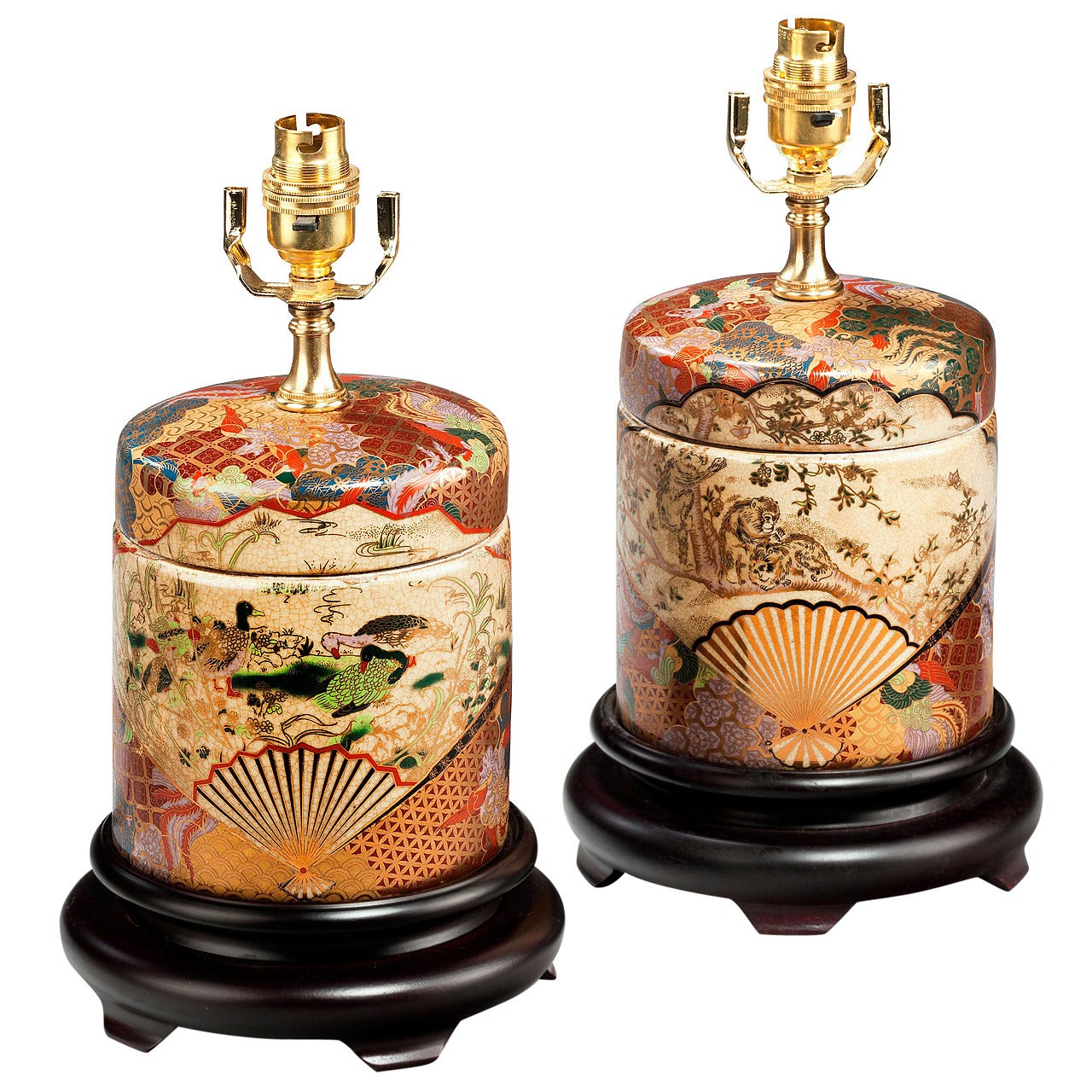 Pair of 20th Century Crackle Ware Lamps