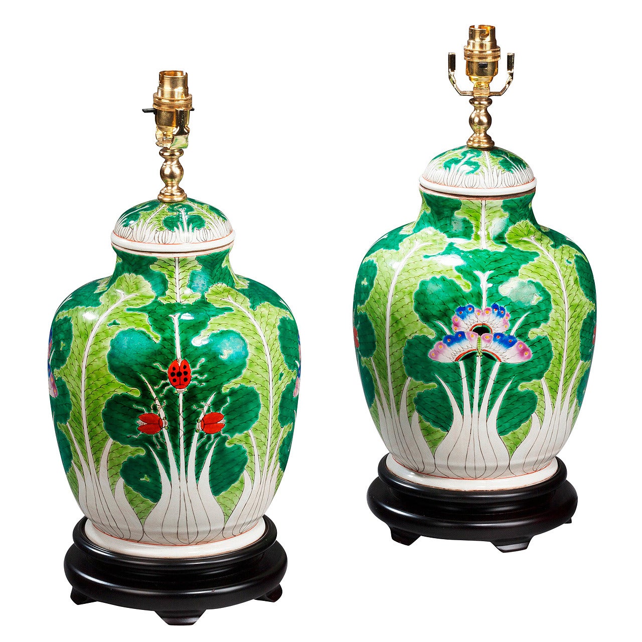 Pair of 20th century Ginger Jar Shaped Canton Lamps