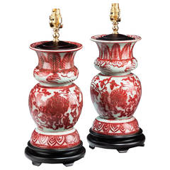 Pair of 20th century Crackle Ware Vase Lamps 9