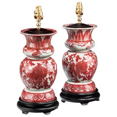 Pair of 20th century Crackle Ware Vase Lamps