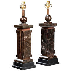Pair of Marble Square Section Lamps