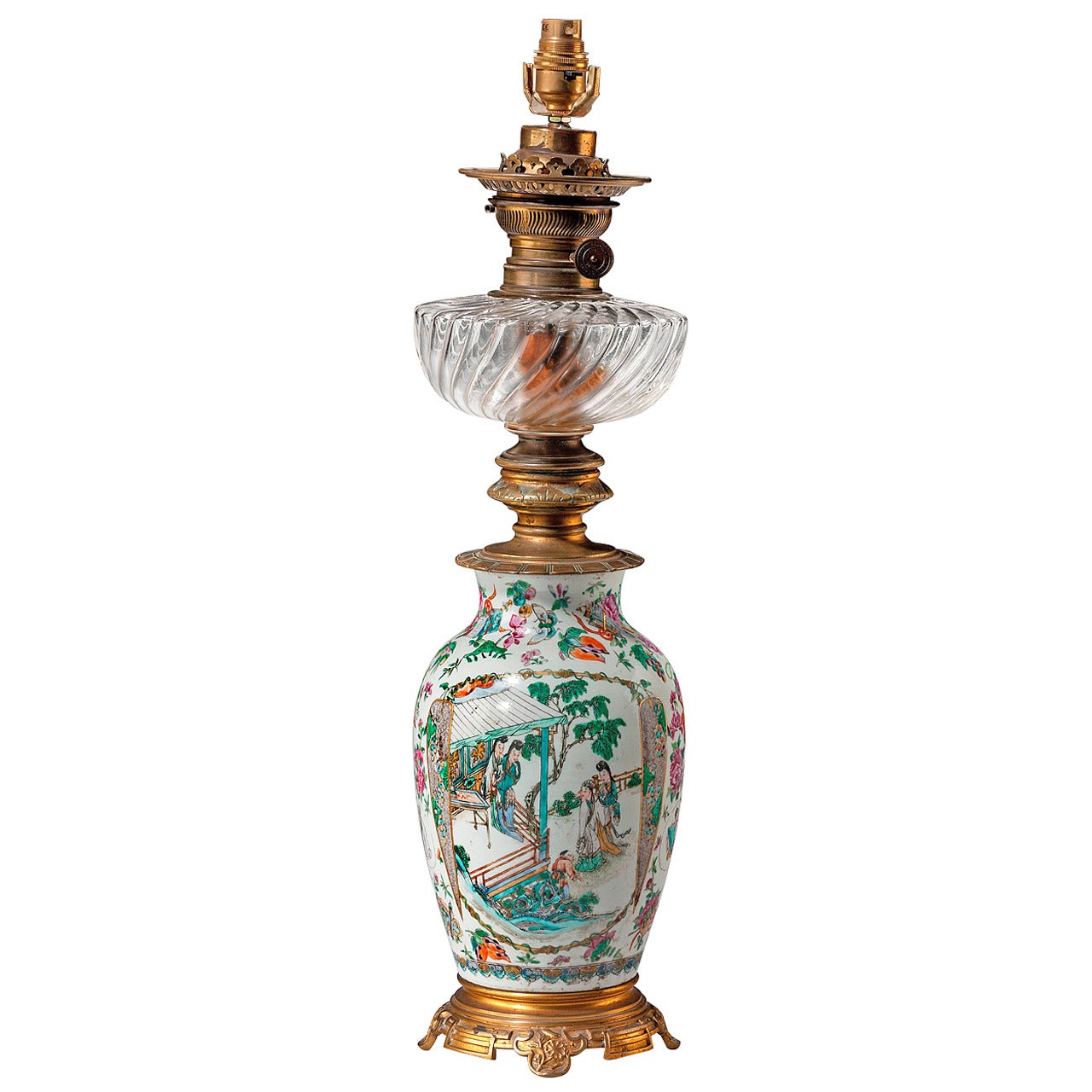19th Century Canton Porcelain Oil Lamp