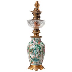 Antique 19th Century Canton Porcelain Oil Lamp