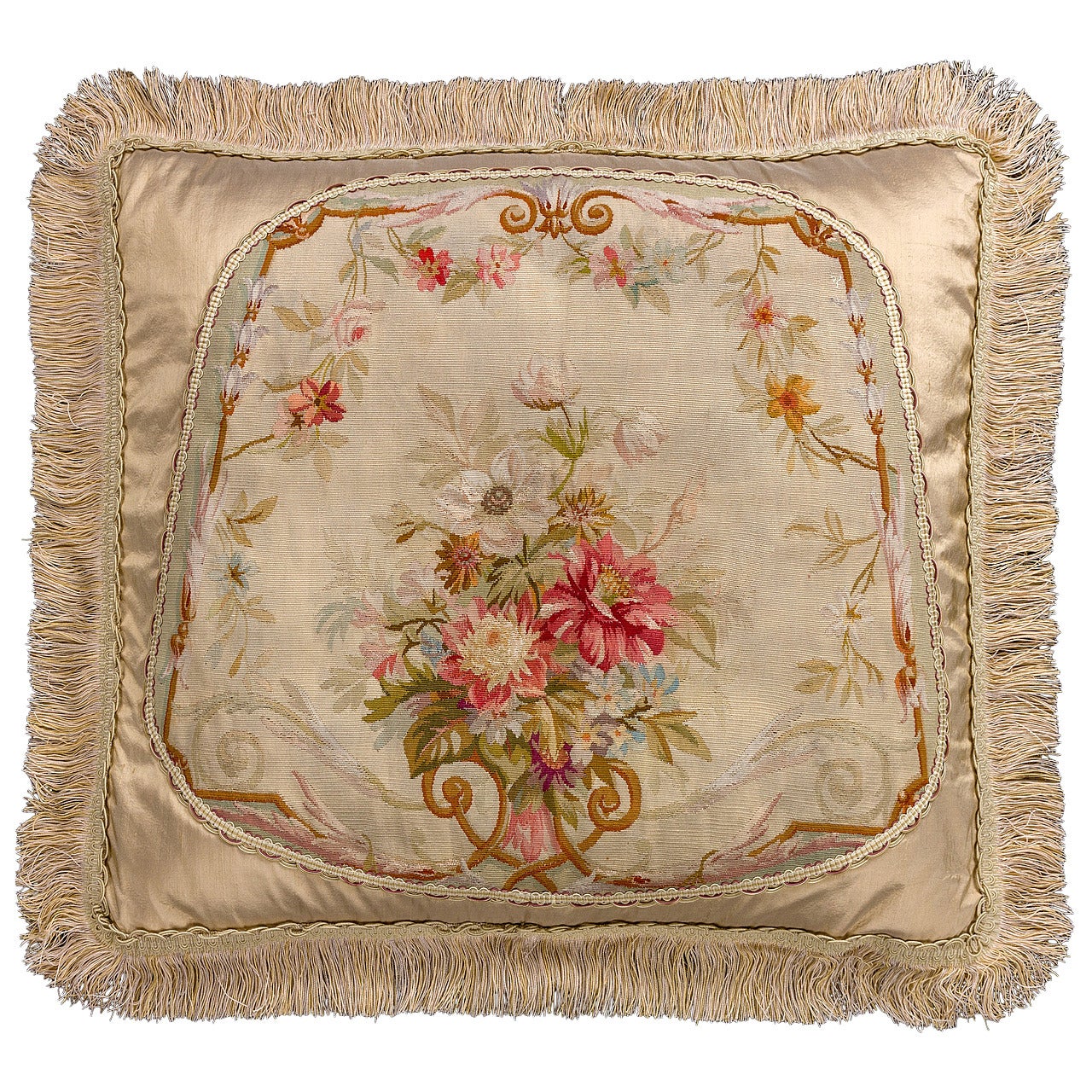 Cushion: 18th Century, Wool and Silk. Bouquet of Flowers