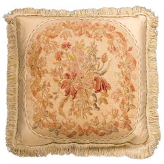 Cushion: Early 19th Century, Wool. Flowers on Champagne Background