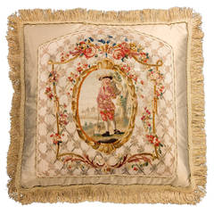 Cushion: Mid-18th Century, Silk. A Gardener Framed with Foliage 6