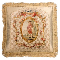 Cushion: Mid-18th Century, Silk. A Gardener Framed with Foliage