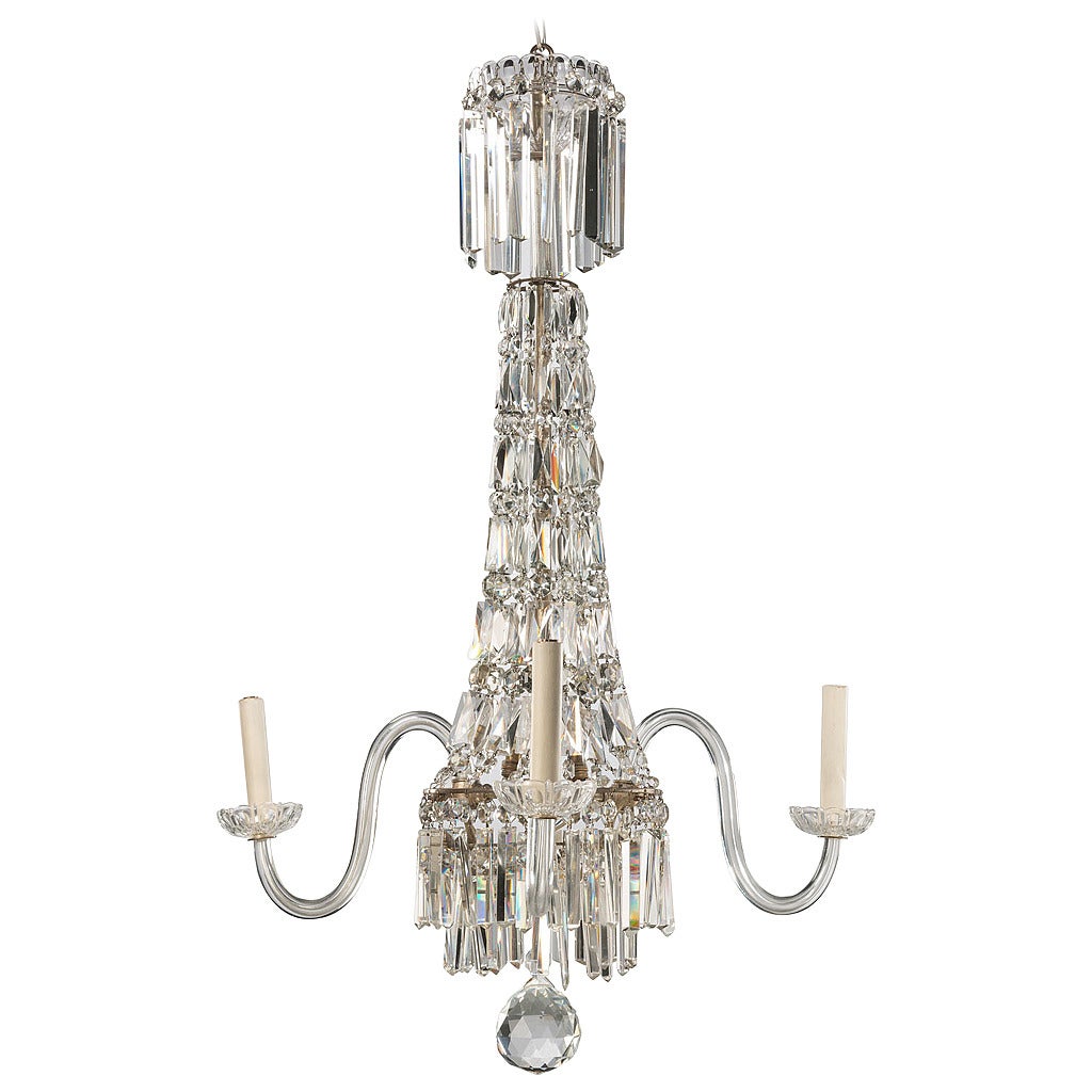 Mid-19th Century Three-Arm Crystal Chandelier