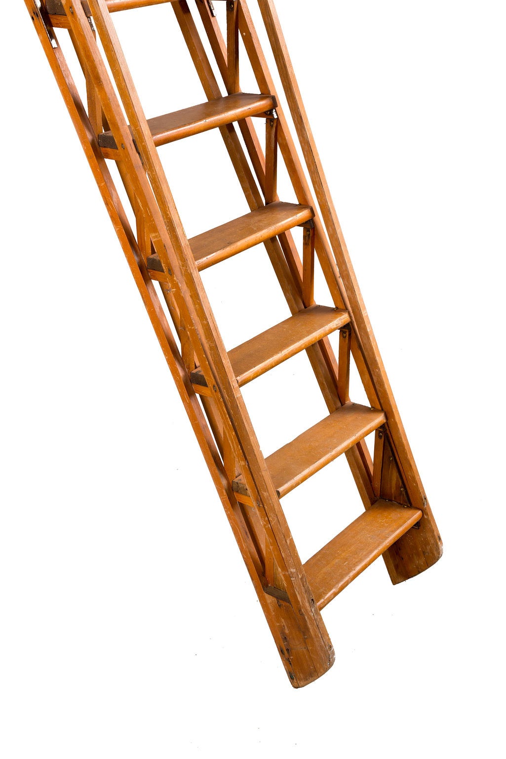English 19th Century Pine Leaning Library Ladder