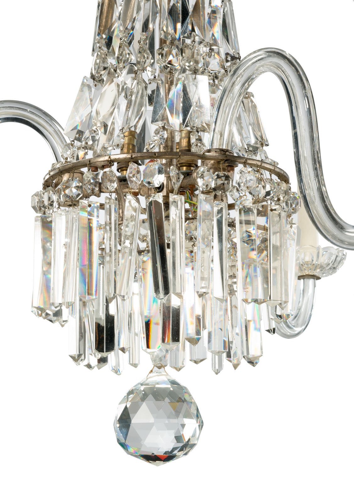 Mid-19th Century Three-Arm Crystal Chandelier In Excellent Condition In Peterborough, Northamptonshire