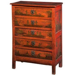 Antique Mid-18th Century Red Lacquered Chest