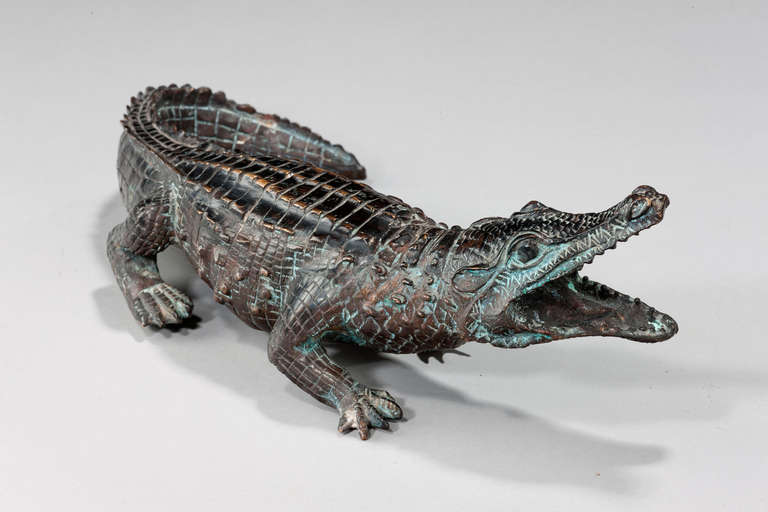English 1920s Bronze Figure of an Alligator