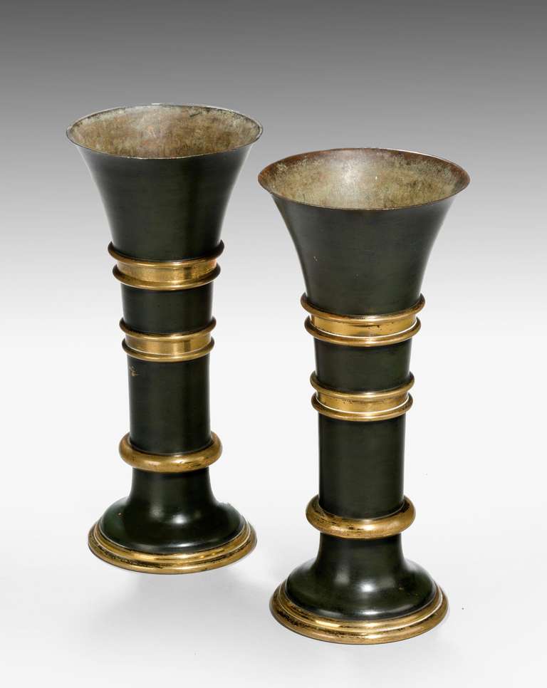 British Pair of Late 19th Century Flared Bronze Vases