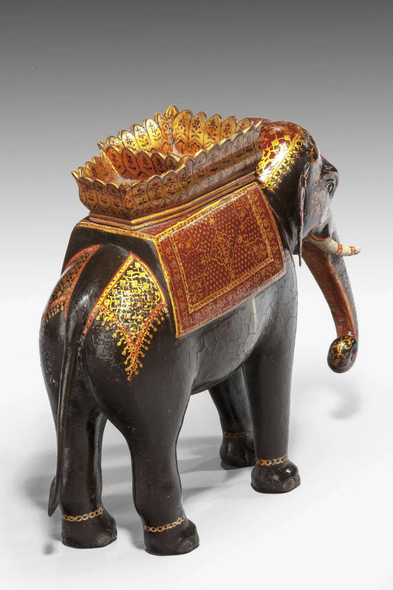 Early 20th Century Polychrome Caparisoned Elephant In Good Condition In Peterborough, Northamptonshire