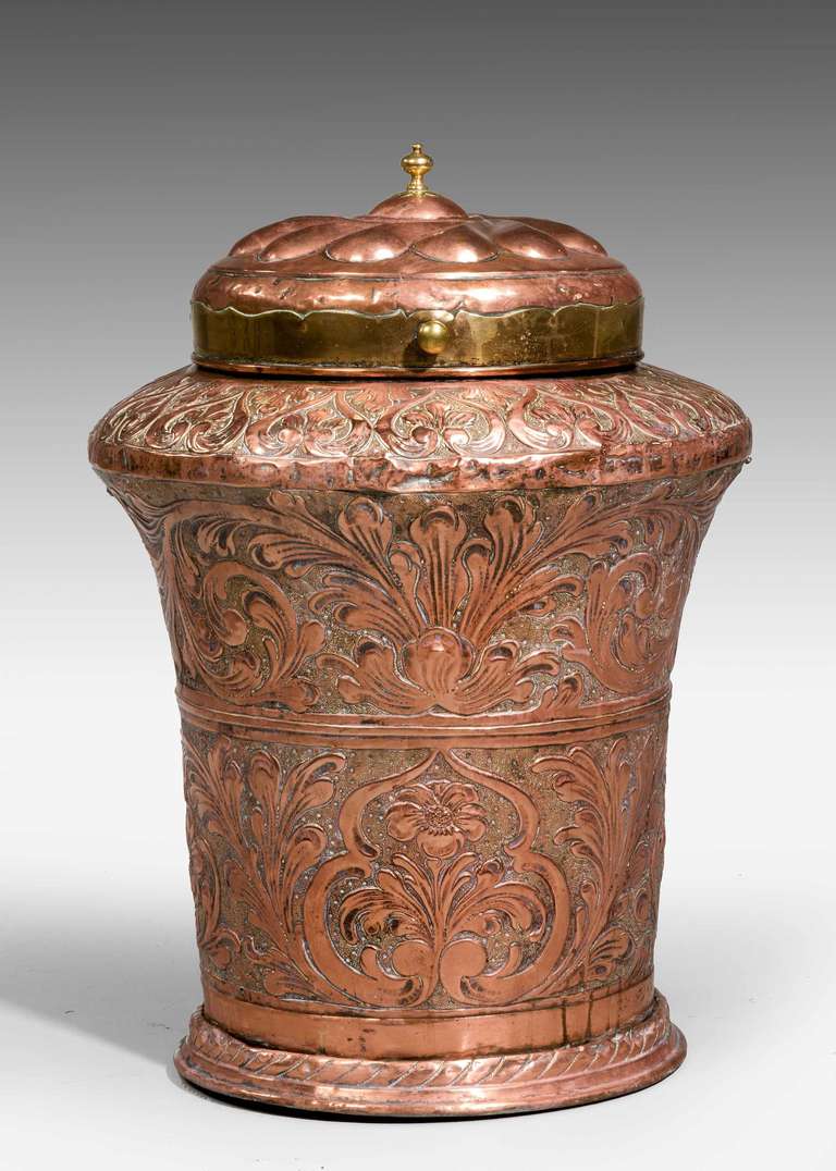 Mid-19th century engraved and 'punched' lidded vase of fluted form Eastern.