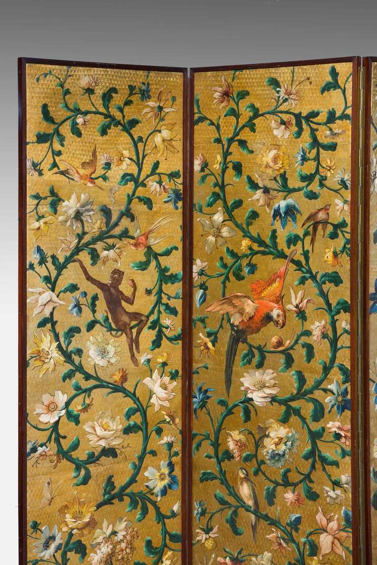 British Fine 19th Century Gold Ground Four Fold Screen