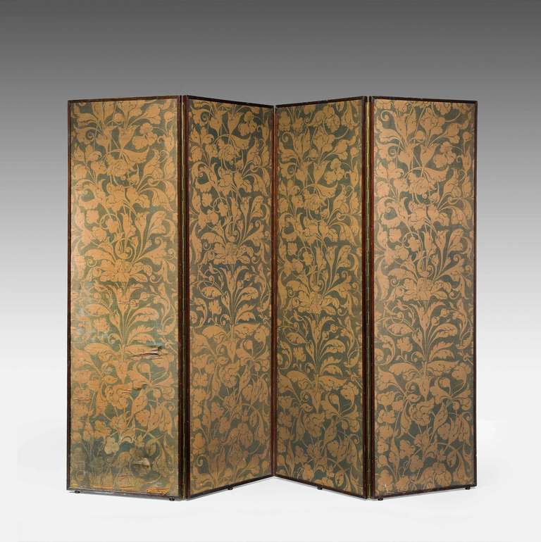 Fine 19th Century Gold Ground Four Fold Screen 5
