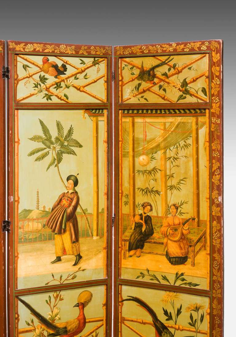 British Fine 19th Century Four Fold Panel Screen