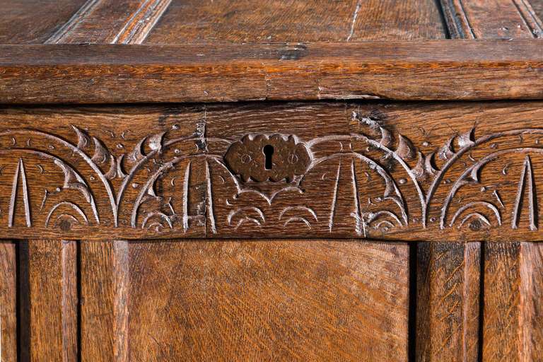 British Early 18th Century Oak Three-Panel Coffer