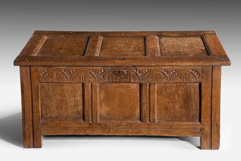18th Century and Earlier Early 18th Century Oak Three-Panel Coffer
