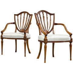 Pair of George III Period Satinwood Elbow Chairs 8
