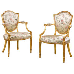 Pair of George III Period Giltwood Elbow Chairs