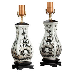 Pair of 20th century Ebonized Painted Lamps 6