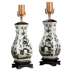 Pair of 20th century Ebonized Painted Lamps