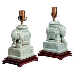 Pair of 20th century Celadon Green Elephant Lamps