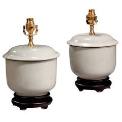 Pair of 20th Century Antique White Clobbered Lamps