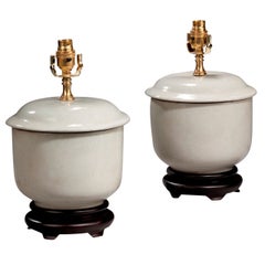 Pair of 20th Century Vintage White Clobbered Lamps